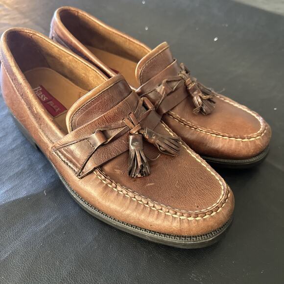 Bass Flex Loafers Men’s 10 Brown Leather Phillips Tassel Comfort Slip-on Y2K BP - Picture 2 of 11